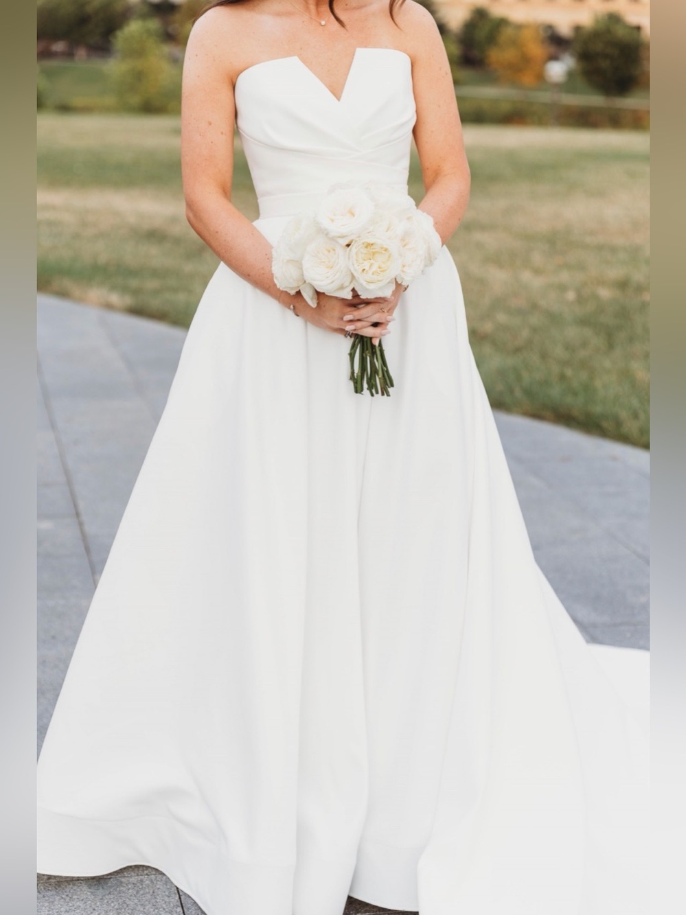 Strapless V-Neck White Wedding Gown